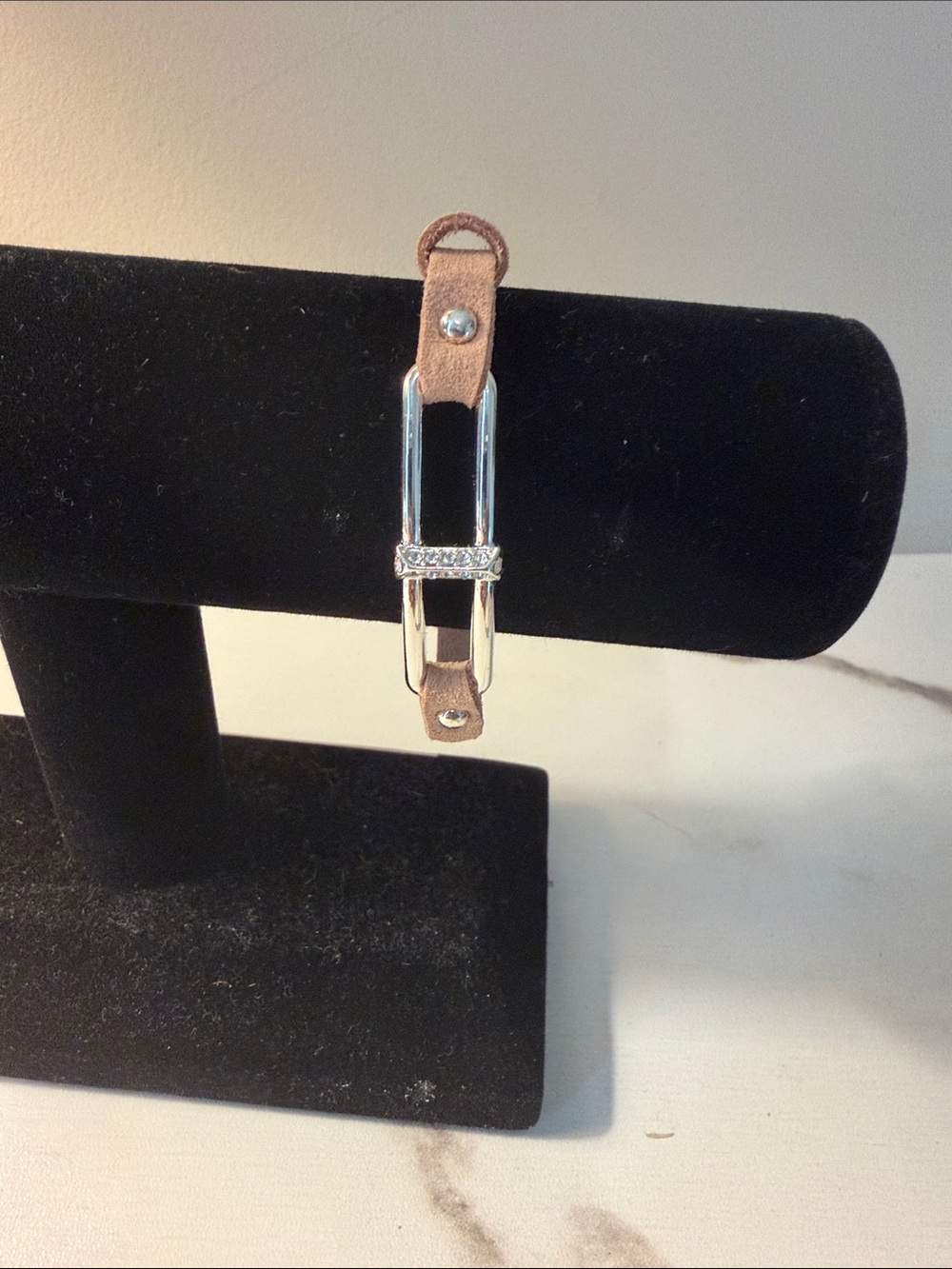 Adjustable‎ Tan Leather-Link Bracelet with Silver Accent
